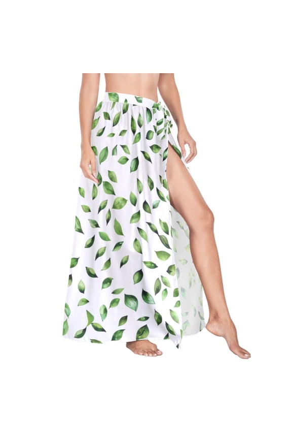 Women Sarong Wraps Green Leaves Swimsuit Beach Pareo Bikini Coverups Skirt L