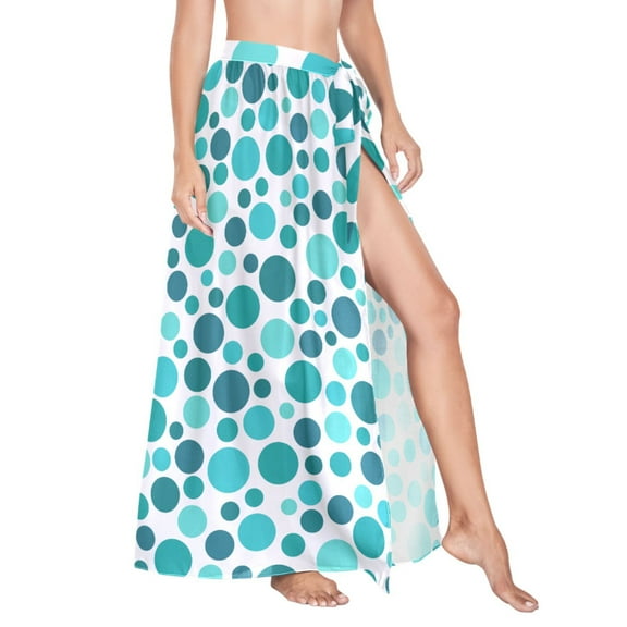 Women Sarong Wraps Green Polka Dots Swimsuit Beach Pareo Bikini Coverups Skirt M