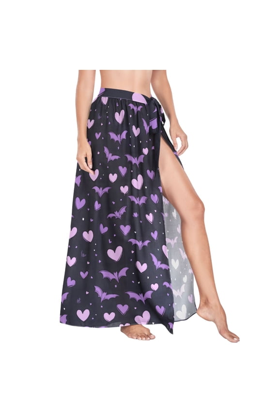 Women Sarong Wraps Hearts Bats Swimsuit Beach Pareo Bikini Coverups Skirt M