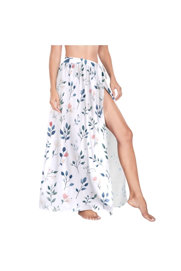Women Sarong Wraps Leaf Pattern Swimsuit Beach Pareo Bikini Coverups Skirt L