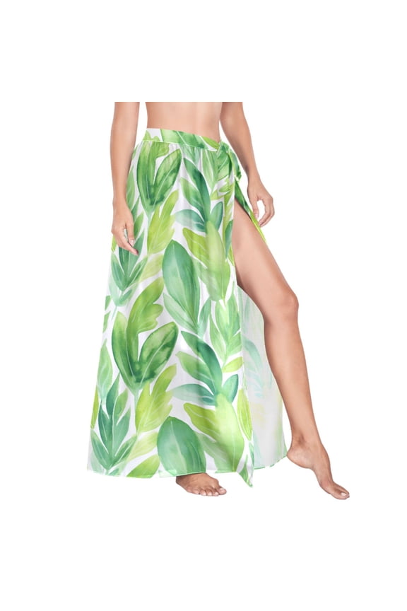 Women Sarong Wraps Leaves Green Swimsuit Beach Pareo Bikini Coverups Skirt L