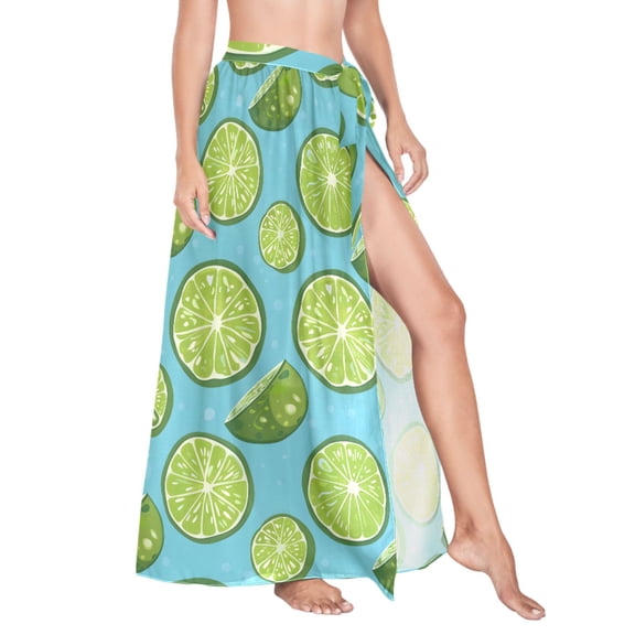 Women Sarong Wraps Lemon Pattern Swimsuit Beach Pareo Bikini Coverups Skirt L
