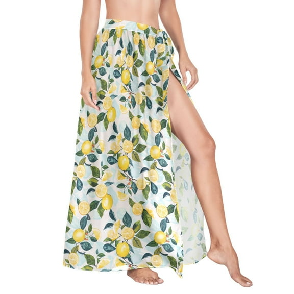 Women Sarong Wraps Lemon and Leaves Swimsuit Beach Pareo Bikini Coverups Skirt M