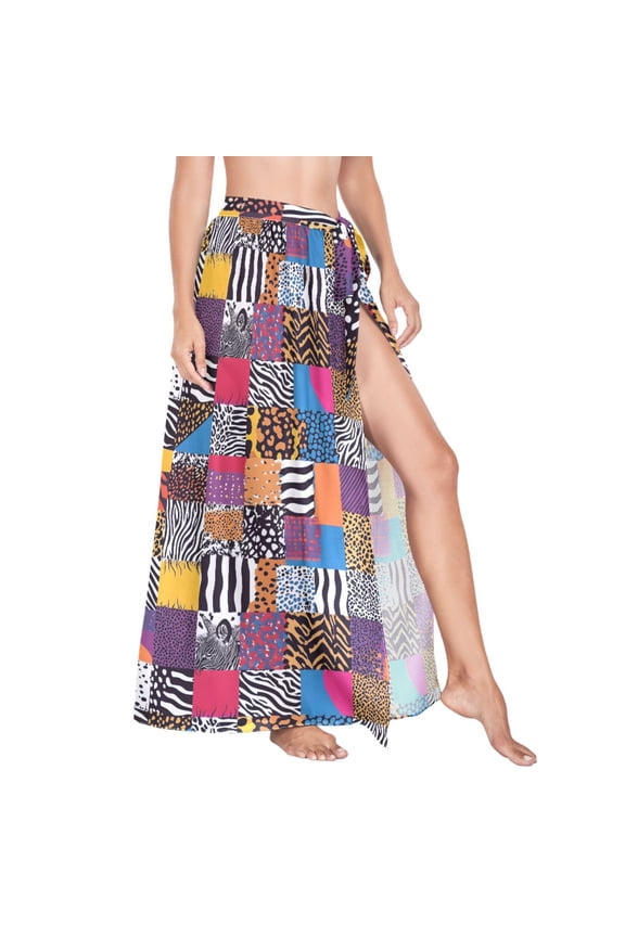 Women Sarong Wraps Leopard Checkered Pattern Swimsuit Beach Pareo Bikini Coverups Skirt L