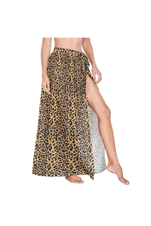 Women Sarong Wraps Leopard Print Swimsuit Beach Pareo Bikini Coverups Skirt M