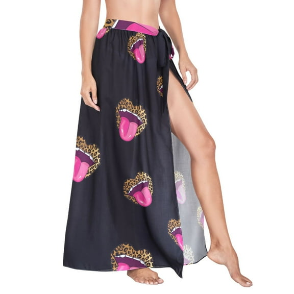 Women Sarong Wraps Leopard Red Lips1 Swimsuit Beach Pareo Bikini Coverups Skirt L