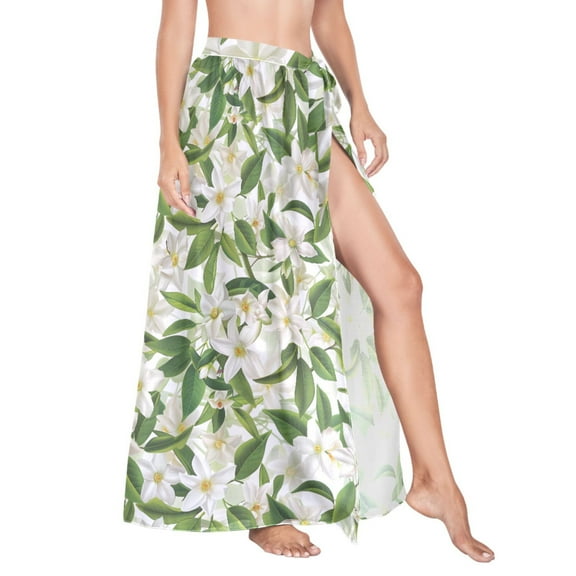 Women Sarong Wraps Lily Flower and Leaves Swimsuit Beach Pareo Bikini Coverups Skirt L