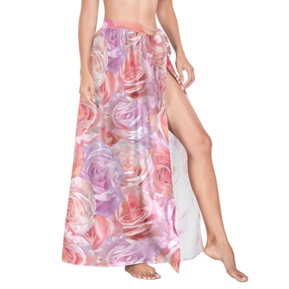 Women Sarong Wraps Luxury Rose Flower Swimsuit Beach Pareo Bikini Coverups Skirt L