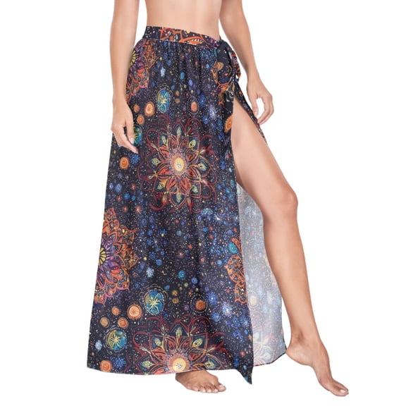 Women Sarong Wraps Magical Mandala Ethnic Swimsuit Beach Pareo Bikini Coverups Skirt L