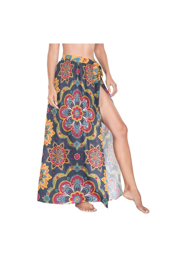 Women Sarong Wraps Mandala Ethnic Flower Swimsuit Beach Pareo Bikini Coverups Skirt M
