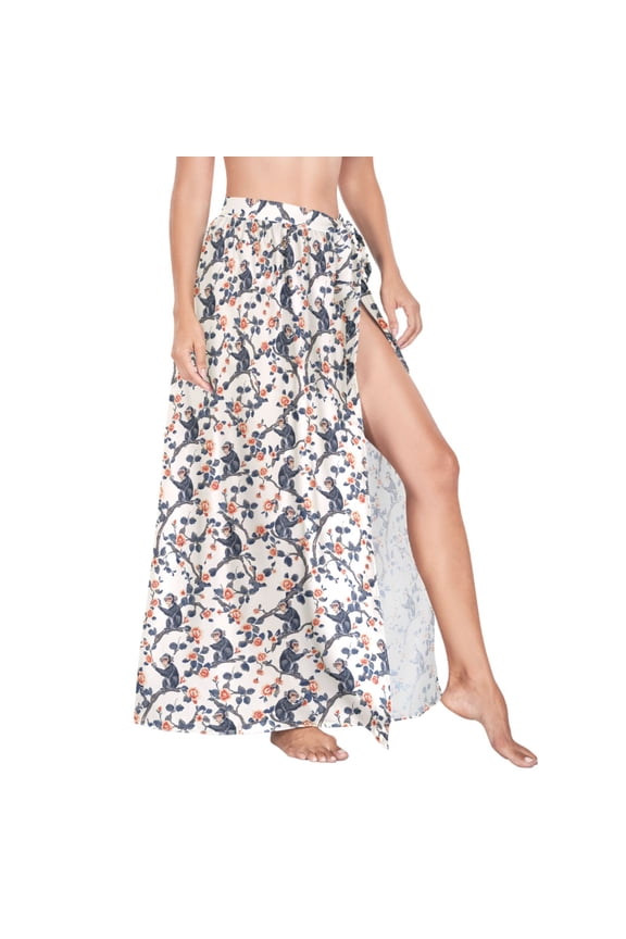 Women Sarong Wraps Monkey on Branches Swimsuit Beach Pareo Bikini Coverups Skirt M