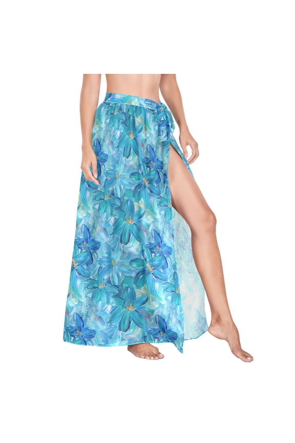 Women Sarong Wraps Paint Flowers Swimsuit Beach Pareo Bikini Coverups Skirt M