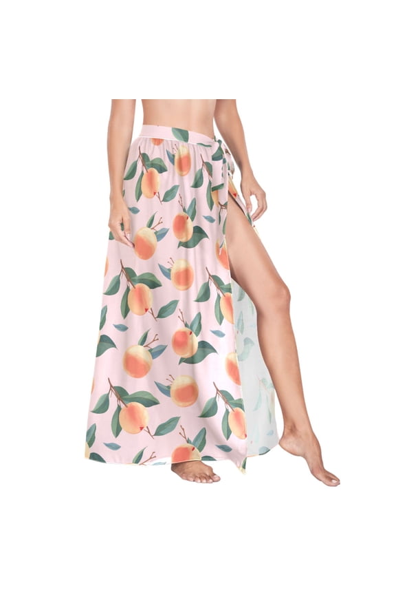 Women Sarong Wraps Peach Leaves Swimsuit Beach Pareo Bikini Coverups Skirt L