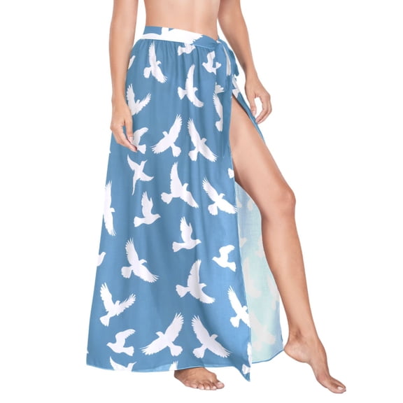 Women Sarong Wraps Pigeon Flying Swimsuit Beach Pareo Bikini Coverups Skirt L