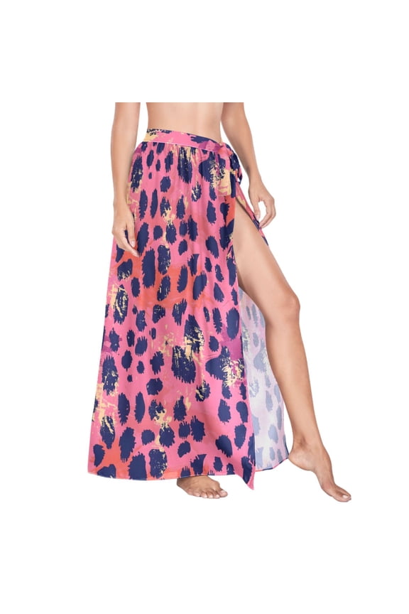Women Sarong Wraps Pink Leopard Print Swimsuit Beach Pareo Bikini Coverups Skirt L