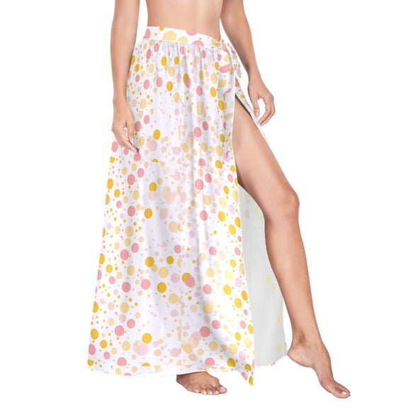 Women Sarong Wraps Pink and Yellow Polka Dots Swimsuit Beach Pareo Bikini Coverups Skirt M