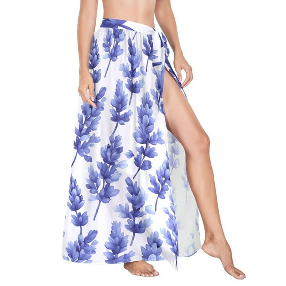 Women Sarong Wraps Purple Flower Lavender Swimsuit Beach Pareo Bikini Coverups Skirt L