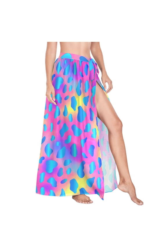 Women Sarong Wraps Rainbow Leopard Swimsuit Beach Pareo Bikini Coverups Skirt M