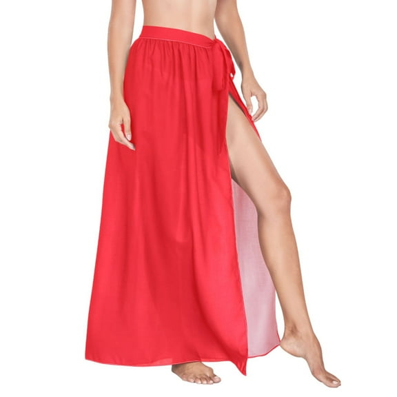 Women Sarong Wraps Red Swimsuit Beach Pareo Bikini Coverups Skirt M