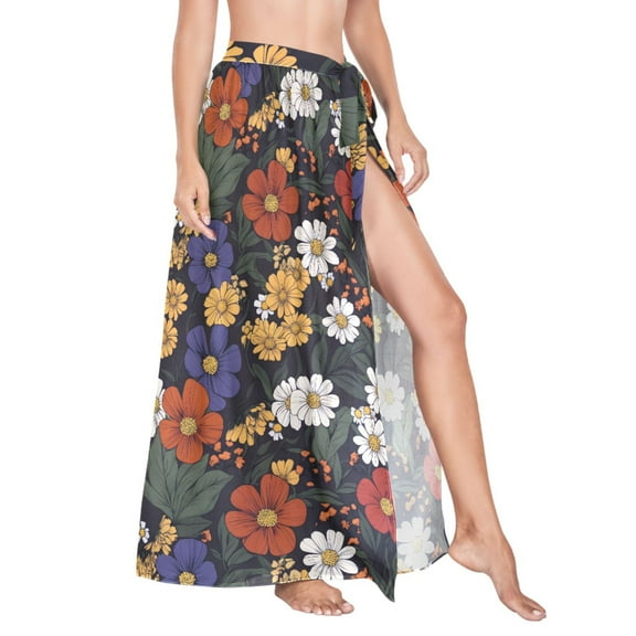 Women Sarong Wraps Retro Floral Swimsuit Beach Pareo Bikini Coverups Skirt L