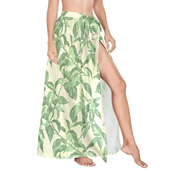 Women Sarong Wraps Retro Leaves Swimsuit Beach Pareo Bikini Coverups Skirt L
