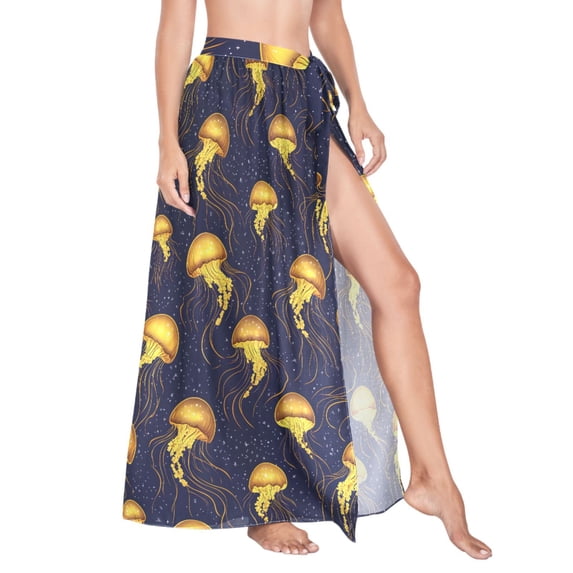 Women Sarong Wraps Starry Jellyfish Swimsuit Beach Pareo Bikini Coverups Skirt L