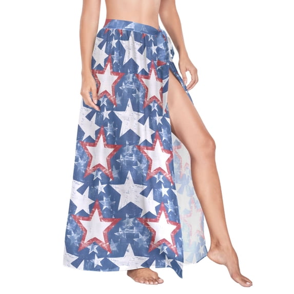 Women Sarong Wraps Stars on Blue Swimsuit Beach Pareo Bikini Coverups Skirt L