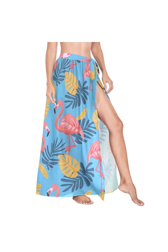 Women Sarong Wraps Summer Flamingo Leaves Swimsuit Beach Pareo Bikini Coverups Skirt L