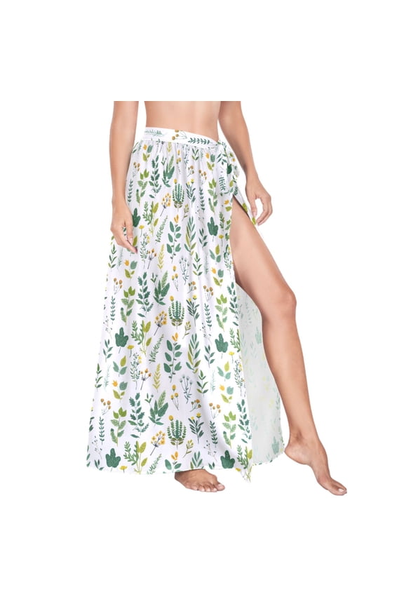Women Sarong Wraps Summer Green Leaves Swimsuit Beach Pareo Bikini Coverups Skirt M