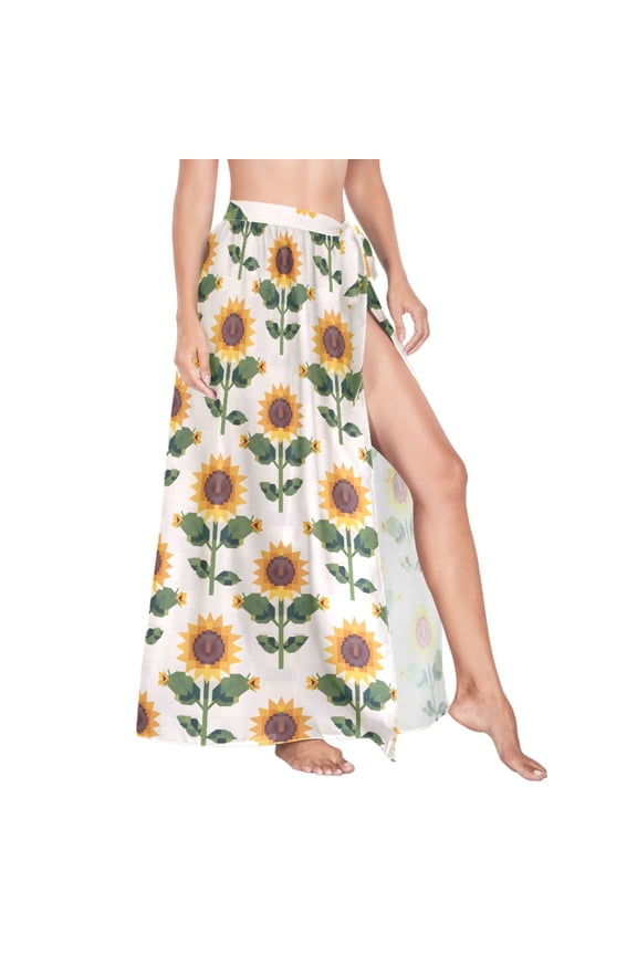 Women Sarong Wraps Sunflower Blooming Swimsuit Beach Pareo Bikini Coverups Skirt L
