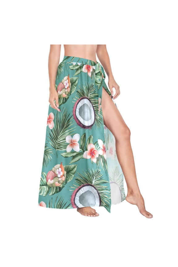 Women Sarong Wraps Tropical Coconut Leaves Swimsuit Beach Pareo Bikini Coverups Skirt M