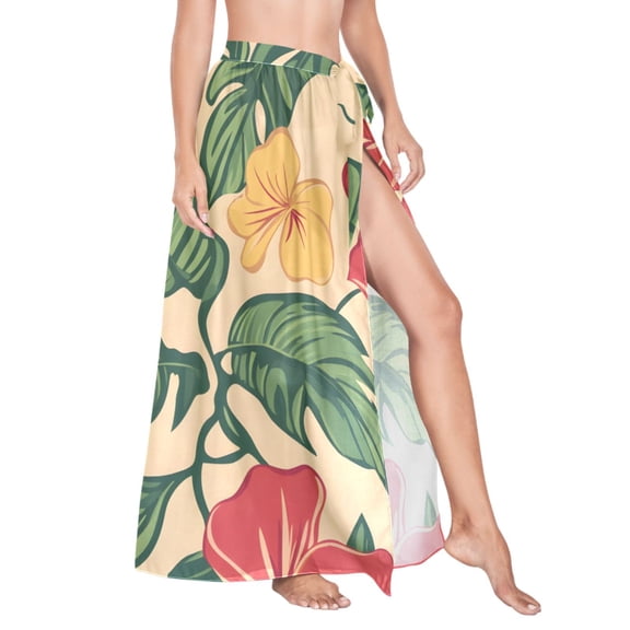 Women Sarong Wraps Tropical Flower Swimsuit Beach Pareo Bikini Coverups Skirt M