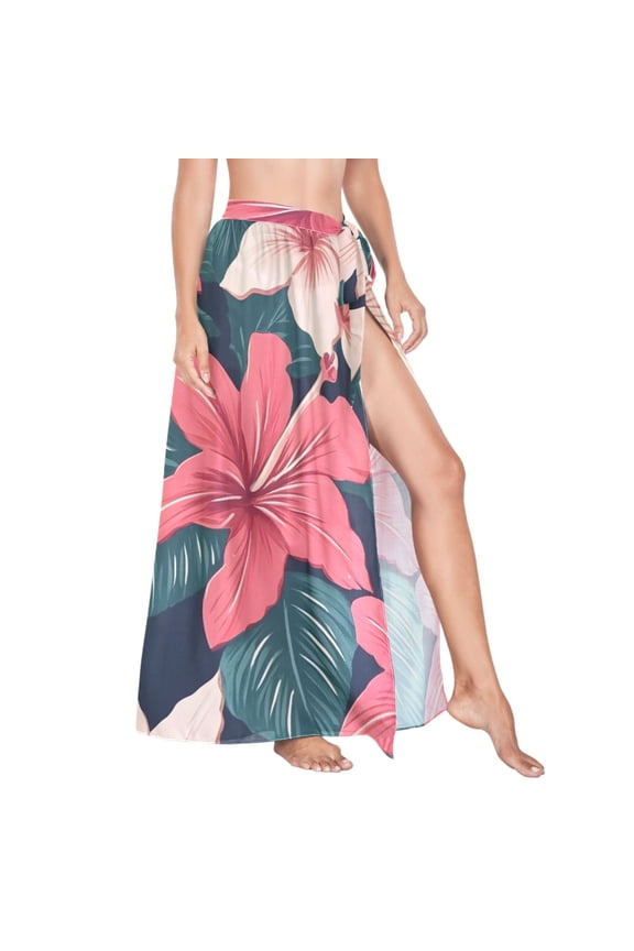 Women Sarong Wraps Tropical Flowers-r2 Swimsuit Beach Pareo Bikini Coverups Skirt L