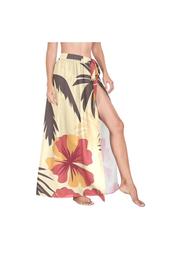 Women Sarong Wraps Tropical Leaf Flower Swimsuit Beach Pareo Bikini Coverups Skirt L