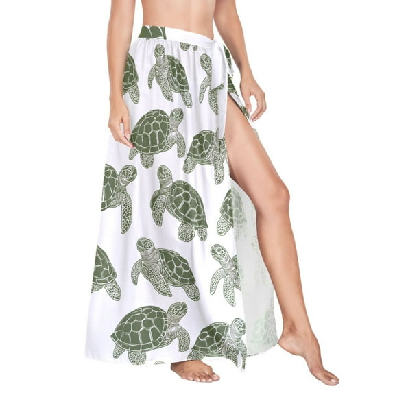 Women Sarong Wraps Turtle Retro Swimsuit Beach Pareo Bikini Coverups Skirt M