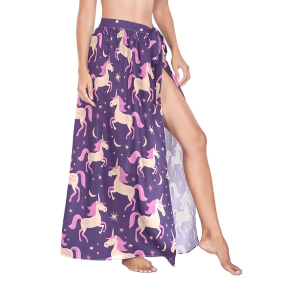 Women Sarong Wraps Unicorn and Stars Swimsuit Beach Pareo Bikini Coverups Skirt L