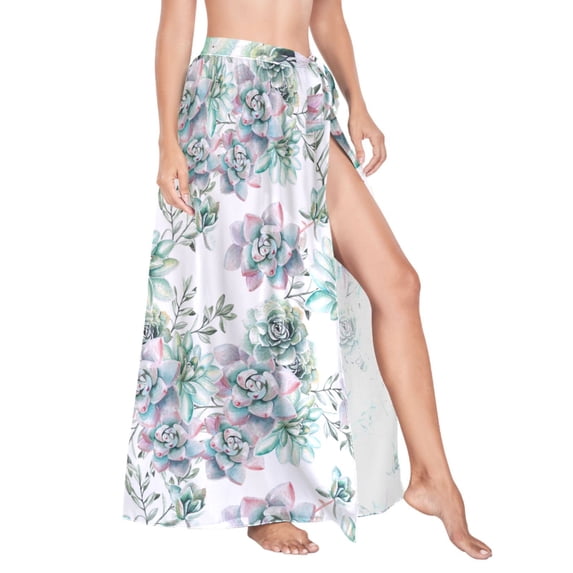 Women Sarong Wraps Watercolor Cactus Swimsuit Beach Pareo Bikini Coverups Skirt L