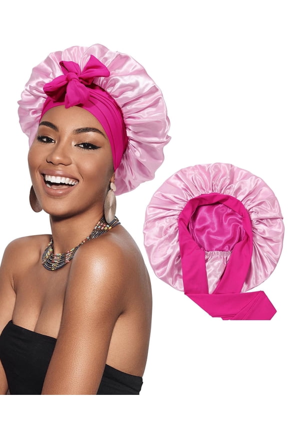 Women Satin Bonnet Silk Hair Reversible Bonnets Hair Wrap for Sleeping Cap with Tie Band