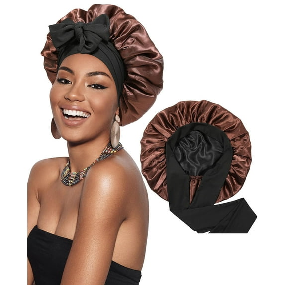 Women Satin Bonnet Silk Hair Reversible Bonnets Hair Wrap for Sleeping Cap with Tie Band