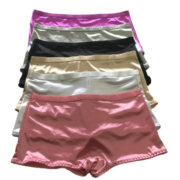 Women Satin Boxer 6 pack of Plain Satin Shining Underwear S (P961)