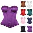 thumbnail image 1 of Women Satin Corset Tops Strapless Underwire Padded Lace-Up Boned Shapewear Halloween Costume, 1 of 9