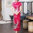 thumbnail image 1 of Women Satin Daily Dress Summer New Long Qipao Print Flower Chinese Cheongsam Purple XL YIWEI, 1 of 1