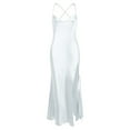 thumbnail image 1 of Women Satin Dress Sleeveless Spaghetti Strap Cowl Neck Summer Ruched Bodycon High Slit Formal Dresses, 1 of 2