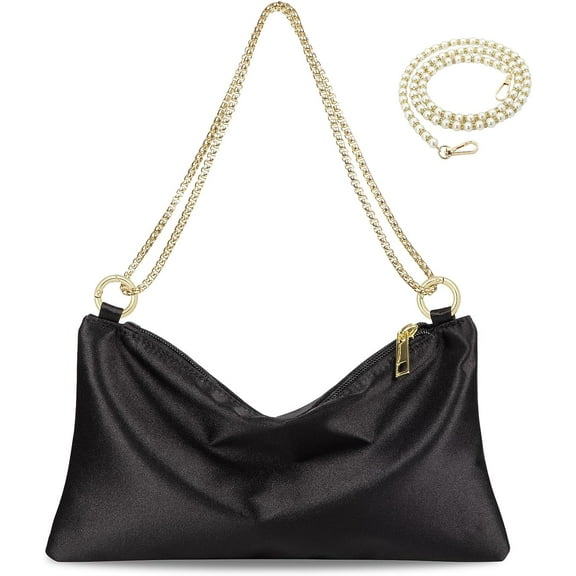 Women Satin Evening Handbag Wedding Prom Clutch Purse Formal Cocktail Party Clutches Shoulder Bag with 2 Bag Chains