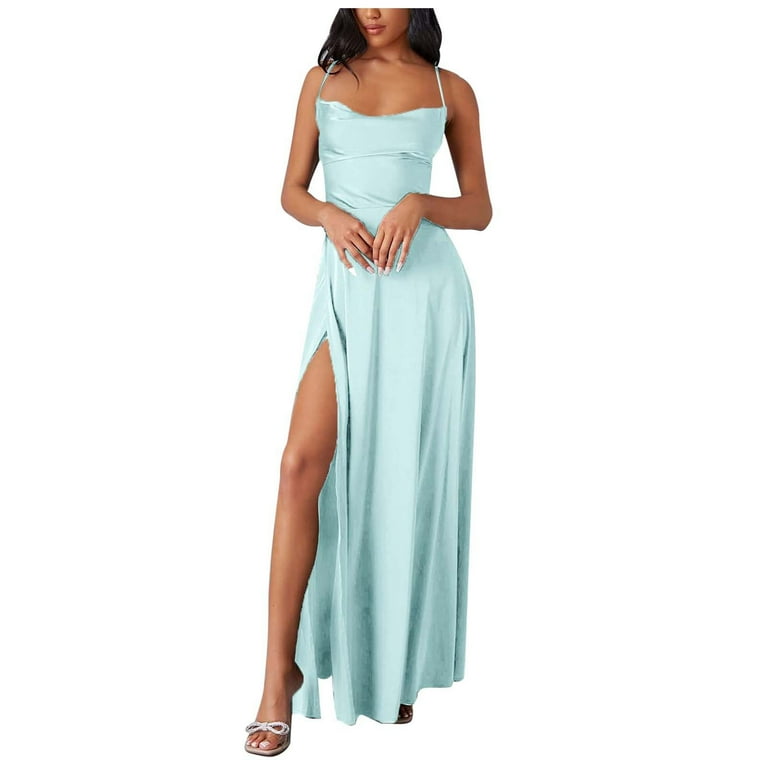 Women Satin Formal Dresses Sexy Spaghetti Strap Maxi Dress Backless Sleeveless Slit Cocktail Wedding Guest Dresses Walmart