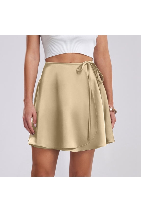 Women Satin High Waist Lace Up A Line Short Skirt Solid Color Skirt Extra Long Twin Bed Skirt plus Size Mini Skirts Ruched Skirt Casual Skirts for Women Leather Skater Skirts for Women Anime Skirts