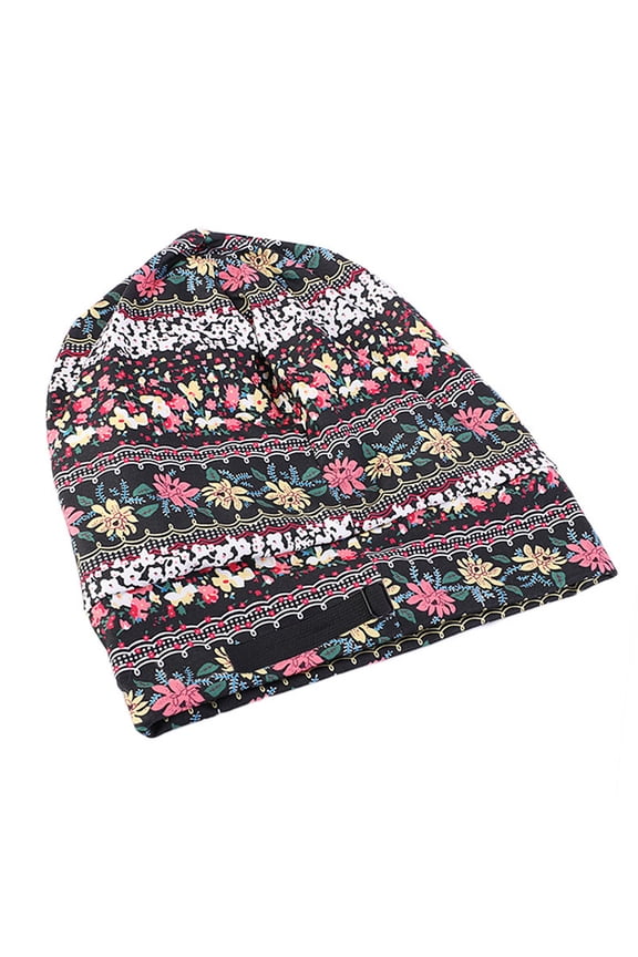 Women Satin Lined Bonnet Sleep Cap Ethnic Floral Print Adjustable Wide Band Slouchy Beanie Turban Hat Muslim for Head Co