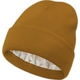 thumbnail image 1 of Women Satin Lined Knit Beanie Hat Winter Hats for Women Men Silk Lining Soft Slouchy Warm Cuffed Beanie Hat (Caramel), 1 of 7