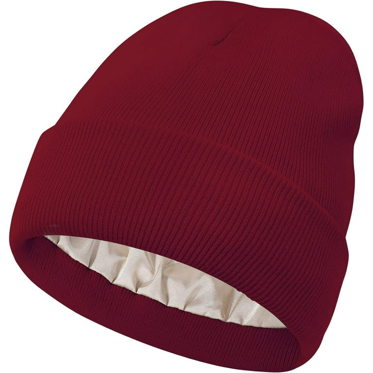 Women Satin Lined Knit Beanie Hat Winter Hats for Women Men Silk