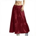 thumbnail image 1 of Women Satin Maxi Skirt 2025 High Waisted Elastic Tiered A-Line Swing Party Cocktail Skirt Flowy Flared Ruffle Hem Elegant Boho Formal Midi Skirt Dressy Evening Attire Fall Wedding Guest Outfit, 1 of 5